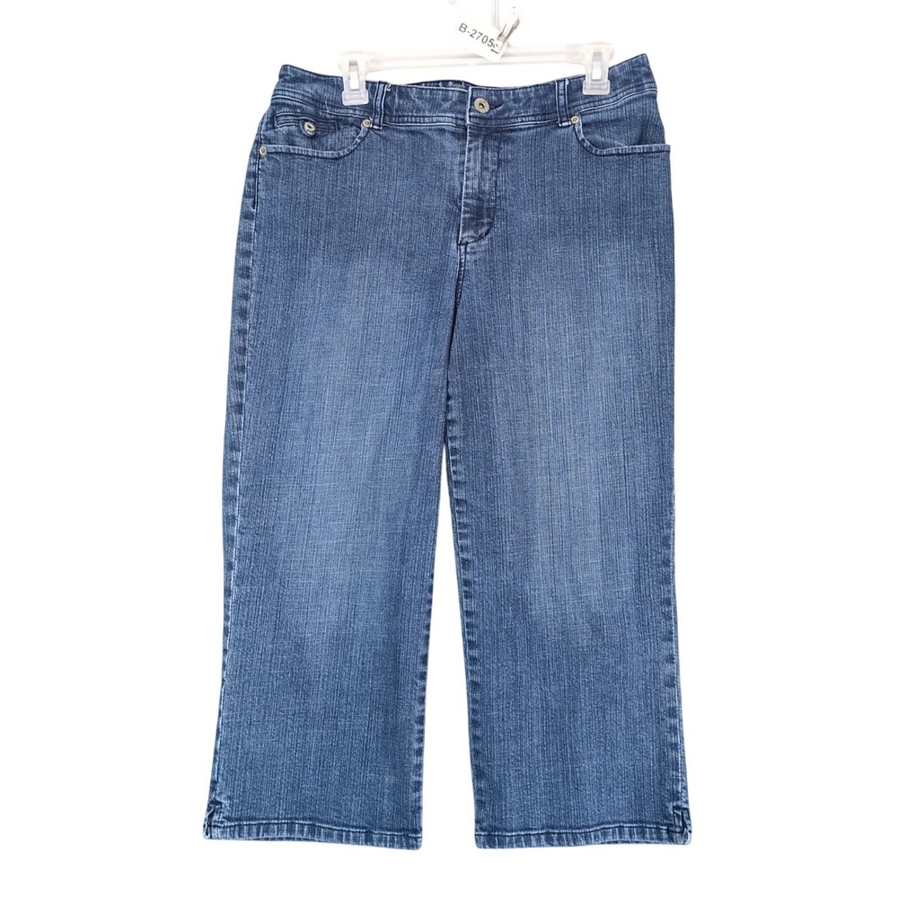 Chico's Platinum Blue Capri Jeans Sz 2 Womens L/12 32x21" Stretch Denim Coastal